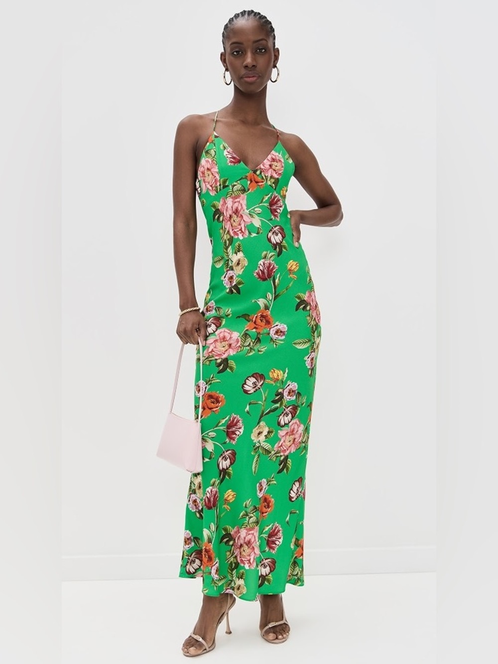 ALICE + OLIVIA Paloma Cami Maxi Slip Dress in Hamptons Floral Green Size 10 NWT